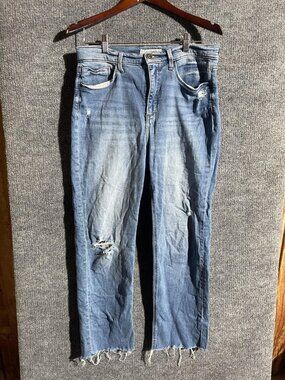 Whetherly Jeans Womens 12L Medium Wash Blue High Rise Straight Distressed Denim